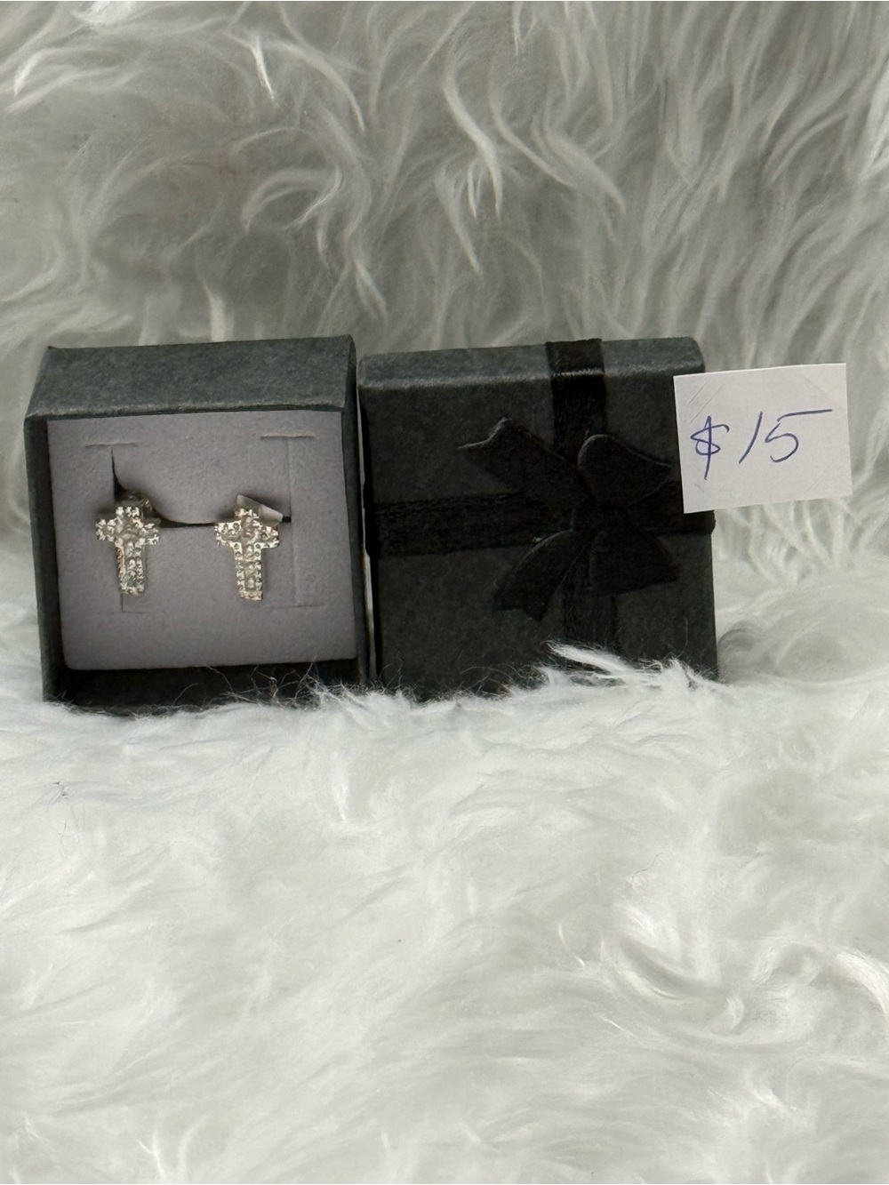 Sterling Silver Crystal Cross Stud Earrings - Women Jewelry